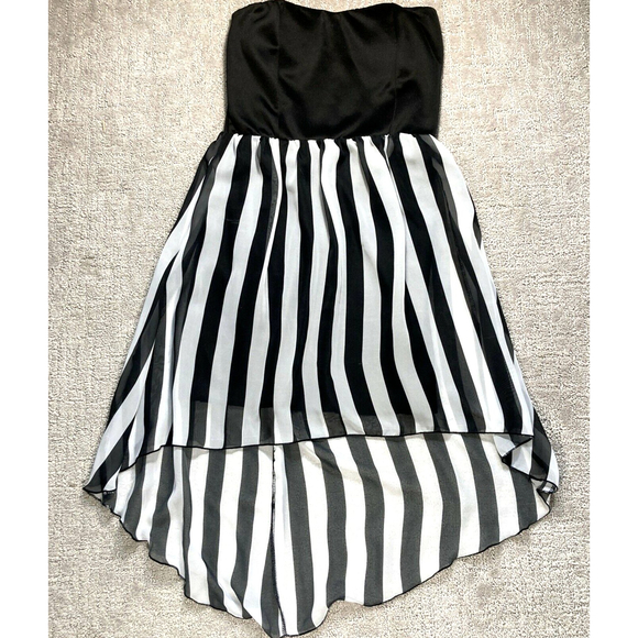 AnnaBelle  Strapless Striped /Referee High Low Dress Black White Silk Si… - Picture 1 of 7